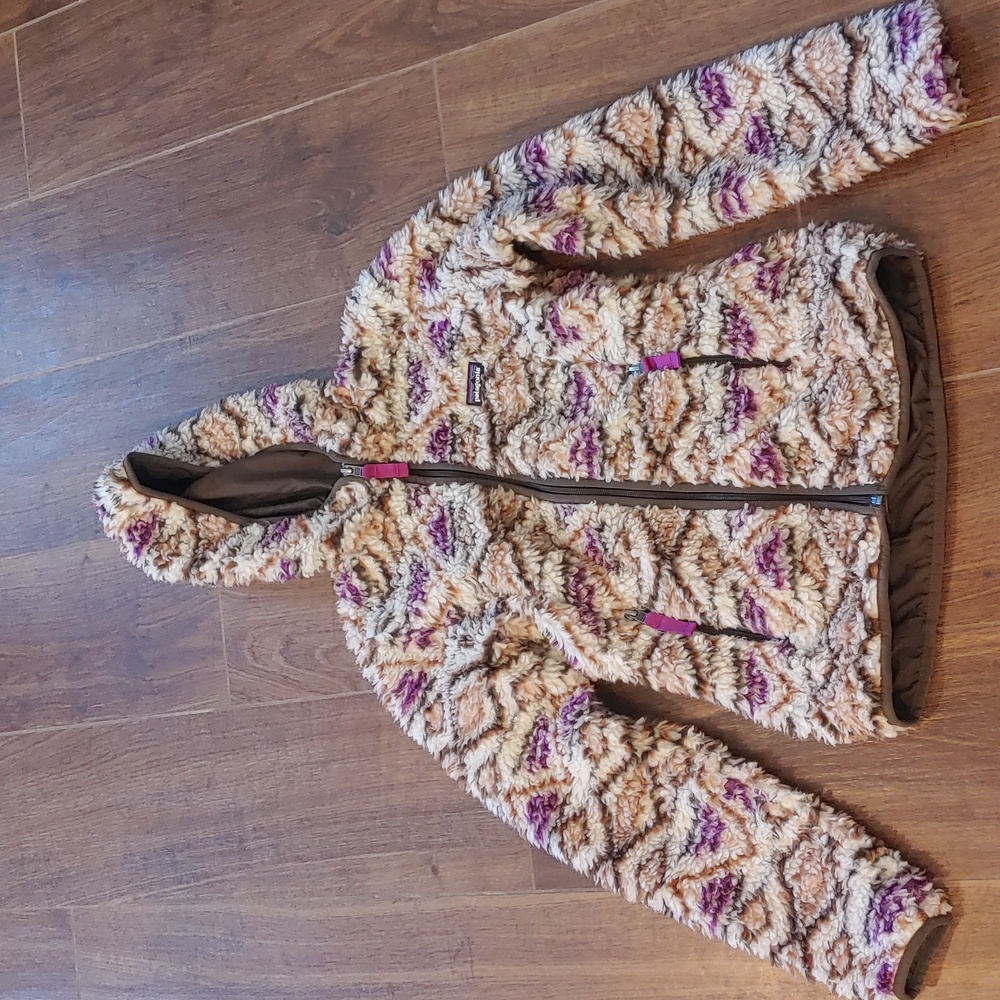 Patagonia Women's Cream & Purple Patterned Teddy Fleece Jacket